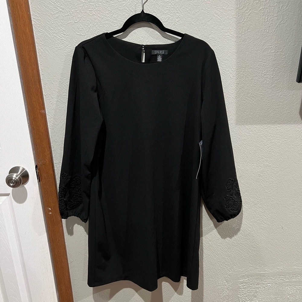 Spense Black Long Sleeve Dress NWT Cute Detail on Sleeve size 14 - Picture 1 of 6